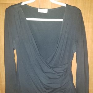 Kate Kasin Long Sleeve Faux Wrap Blouse